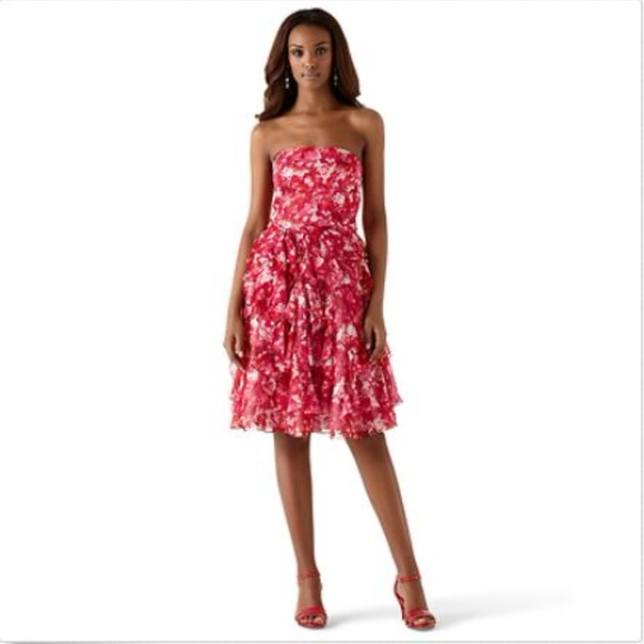 Red Pink White Ruffled Convertible Party Dress - Picture 2 of 6